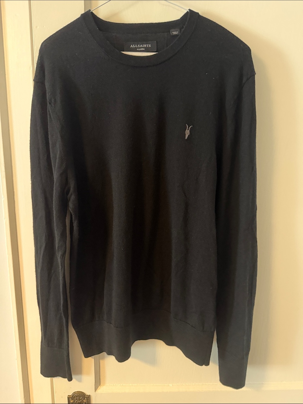 AllSaints Men's Black Crewneck with Signature Motif